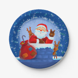 Plato De Papel Saco de reno de la chimenea Santa Añadir el año Te