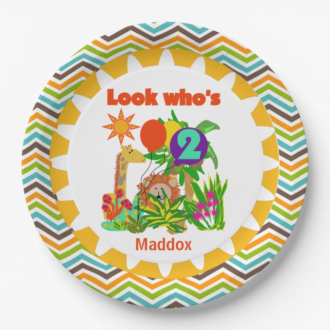 Plato De Papel Safari 2 Placas de Papel de Cumpleaños Feliz (Anverso)