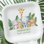Plato De Papel Safari Adventure Baby Shower<br><div class="desc">Este diseño de ducha de bebé de aventura en safari muestra encantadores animales de la jungla incluyendo un hipopótamo, jirafa, elefante, león, mono y tigre. Perfecto para celebrar la llegada de un nuevo paquete de alegría. Los colores vivos y los bonitos ilustraciones de animales crean un ambiente caprichoso y lúdico,...</div>