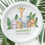 Plato De Papel Safari Adventure Baby Shower<br><div class="desc">Este diseño de ducha de bebé de aventura en safari muestra encantadores animales de la jungla incluyendo un hipopótamo, jirafa, elefante, león, mono y tigre. Perfecto para celebrar la llegada de un nuevo paquete de alegría. Los colores vivos y los bonitos ilustraciones de animales crean un ambiente caprichoso y lúdico,...</div>
