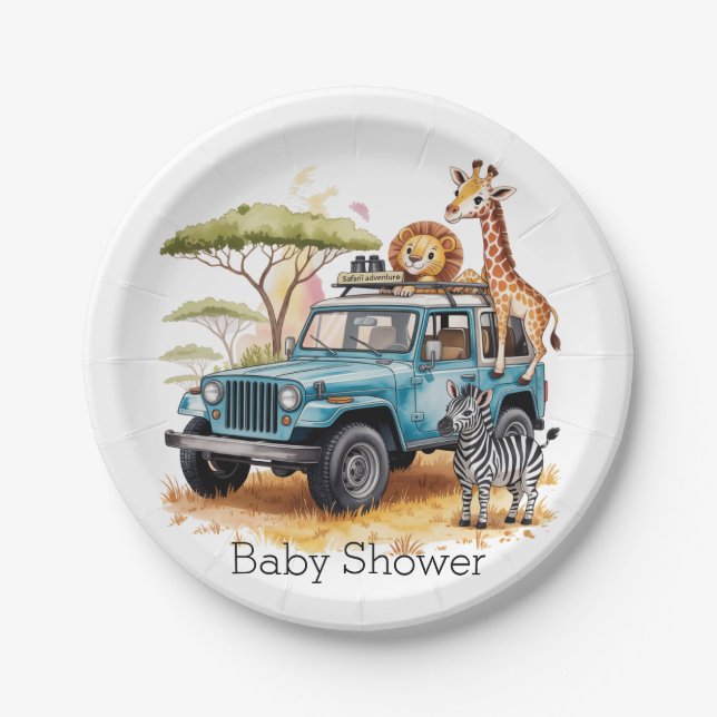 Plato De Papel Safari Adventure Boy Baby Shower (Anverso)