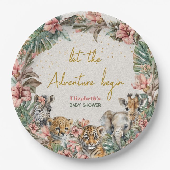 Plato De Papel Safari Animal Adventure Begin Baby Boy Shower (Anverso)