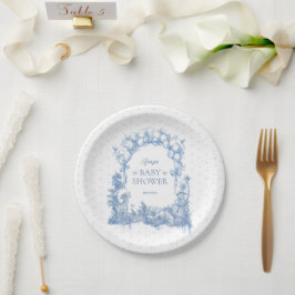Plato De Papel Safari Animal Dusty Blue Toile Baby Shower