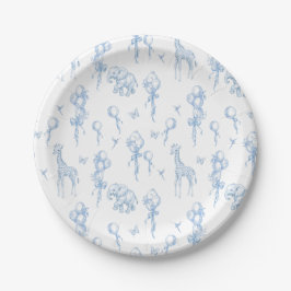 Plato De Papel Safari Animal Dusty Blue Toile Baby Shower