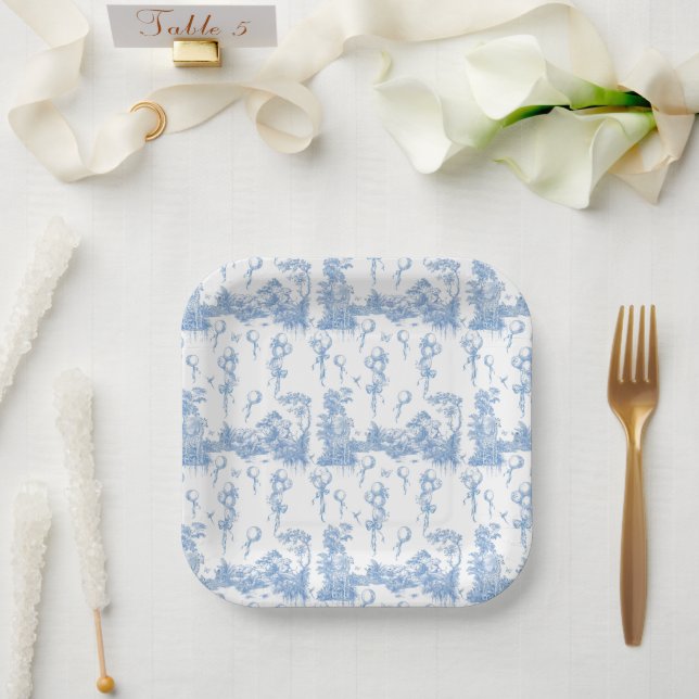 Plato De Papel Safari Animal Dusty Blue Toile Baby Shower (Boda)
