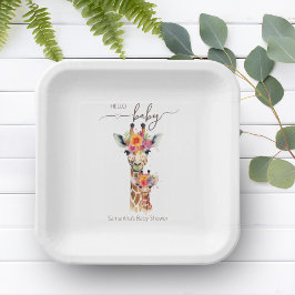 Plato De Papel Safari Animal Floral Giraffe Mom Baby Shower