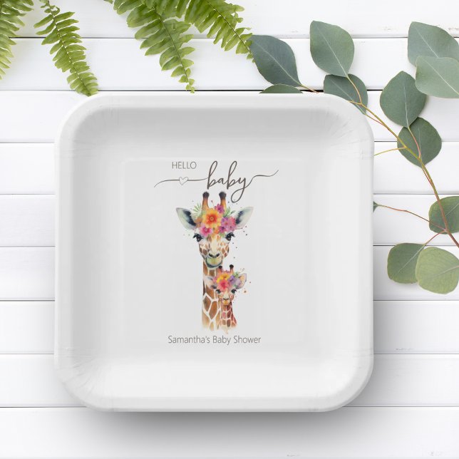 Plato De Papel Safari Animal Floral Giraffe Mom Baby Shower (Safari Animal Floral Giraffe Mom Baby Shower Paper Plates)