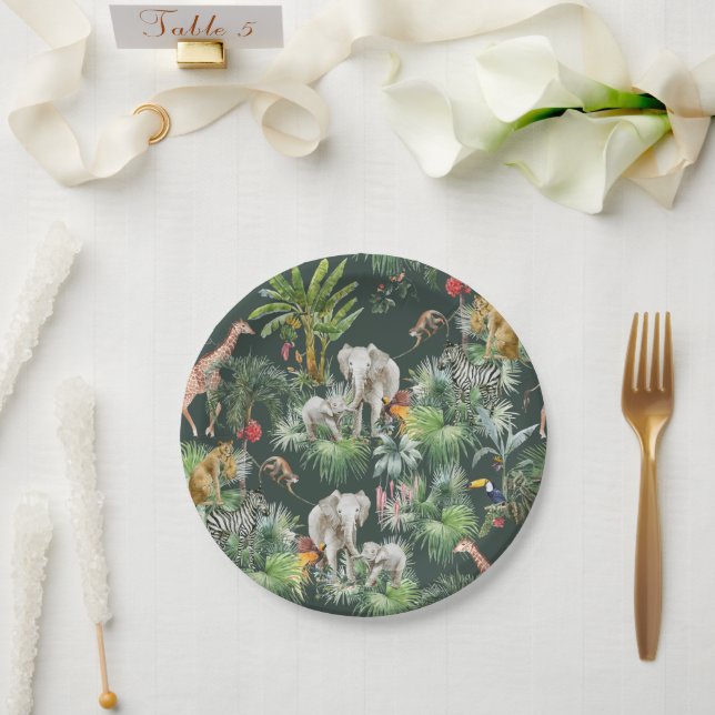Plato De Papel Safari Animal Jungle Greenery Tropical Baby Shower (Boda)