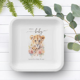 Plato De Papel Safari Animal Leon Floral Mother & Baby Shower