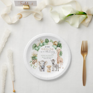 Plato De Papel Safari Animal Tropical Green Wild One Baby Shower