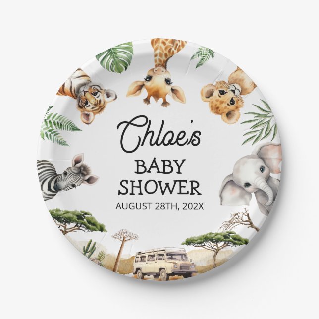 Plato De Papel Safari Animals Baby Shower (Anverso)