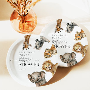 Plato De Papel Safari Animals Baby Shower moderno