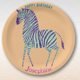 Plato De Papel Safari animals birthday zebra girl