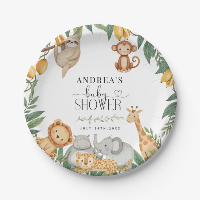 Plato De Papel Safari Animals Calligraphy Baby Shower  (Anverso)