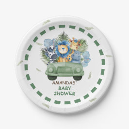 Plato De Papel Safari Animals Car Boy Baby Shower