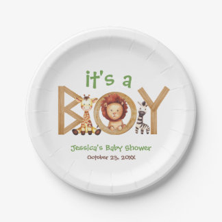 Plato De Papel Safari Animals es un Baby Shower de Boy Wood
