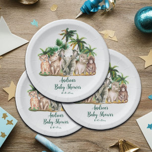 Plato De Papel Safari Animals Palm Trees Baby Shower