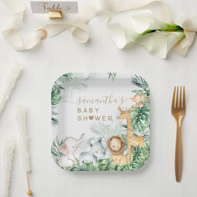Plato De Papel Safari Baby Animals Greenery Baby Shower (Boda)