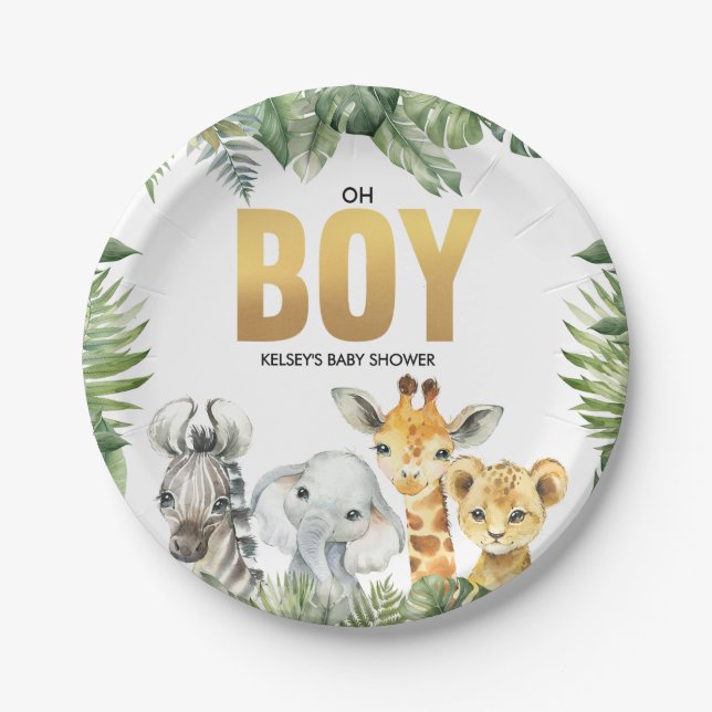 Plato De Papel Safari Baby Shower Oh Boy Jungle Fiestas Placas (Anverso)