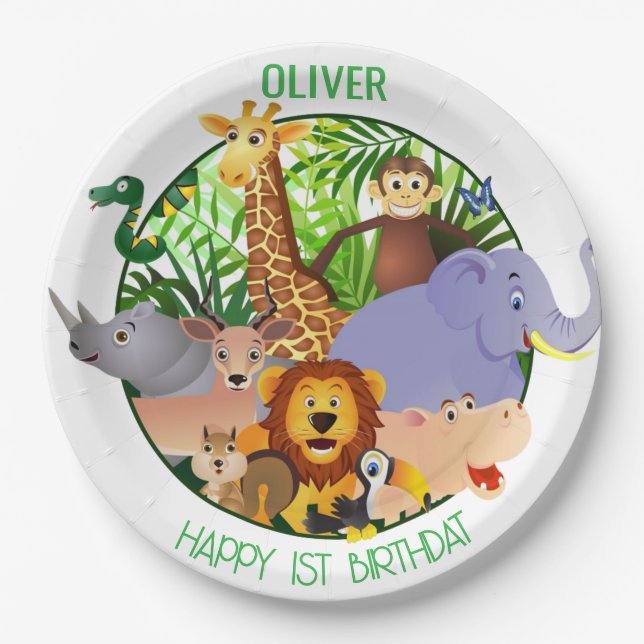 Plato De Papel Safari de vegetación salvaje de una jungla para ni (Anverso)