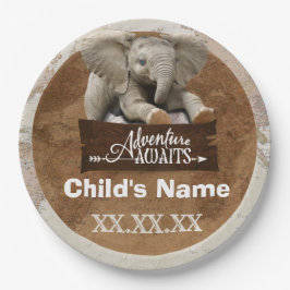 Plato De Papel Safari Elephant “Adventure Awaits” Theme