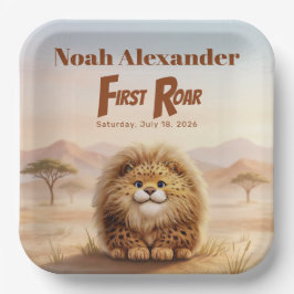 Plato De Papel Safari First Roar Fluffy Leopard Birthday Party