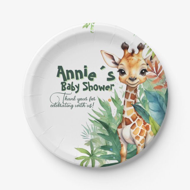 Plato De Papel Safari floral moderno: Baby Shower tropical (Anverso)