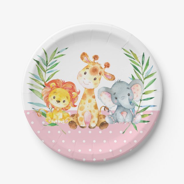 Plato De Papel Safari Jungle Animales Baby Shower Plate de papel  (Anverso)