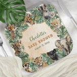 Plato De Papel Safari Jungle Animales salvajes Neutrales Baby Sho<br><div class="desc">Diseño Baby Shower con vegetación tropical para bebés salvajes de la jungla safari neutra de género. Diseño compuesto por Holiday Hearts Designs.</div>