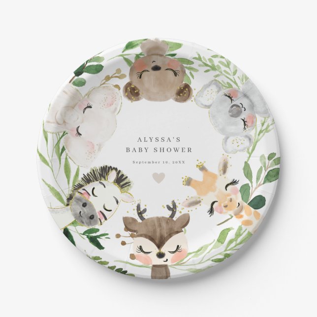 Plato De Papel Safari Jungle Animals Baby Shower Paper Plates (Anverso)