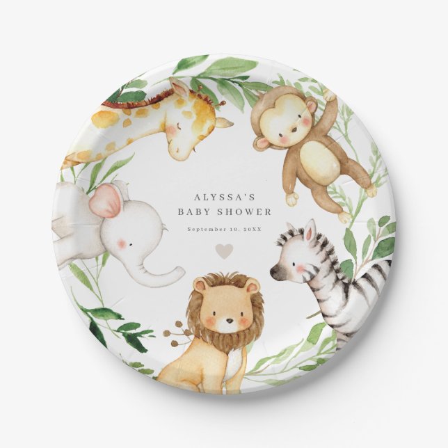 Plato De Papel Safari Jungle Animals Baby Shower Paper Plates (Anverso)