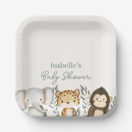 Plato De Papel Safari Jungle Animals Boy Baby Shower