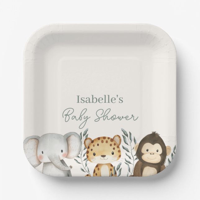 Plato De Papel Safari Jungle Animals Boy Baby Shower (Anverso)