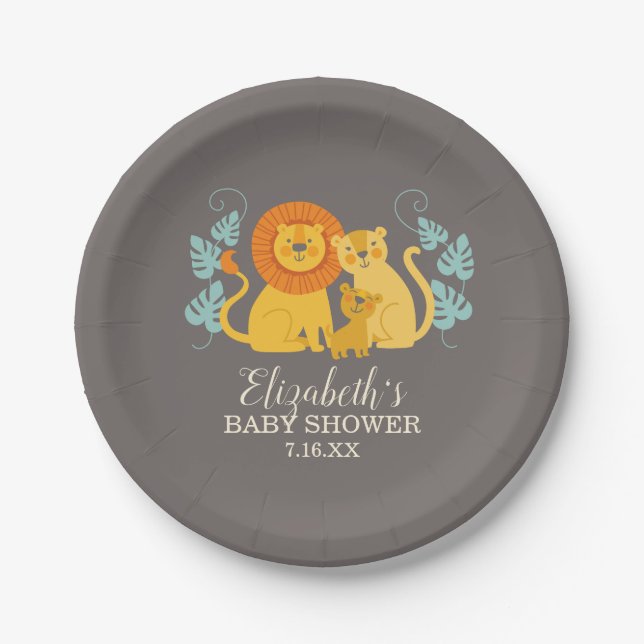 Plato De Papel Safari Jungle Lion Baby Shower (Anverso)