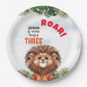 Plato De Papel Safari Lion Wild & Three Kids Cumpleaños