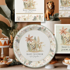 Plato De Papel Safari Little King Lion Zebra Girafa Baby Shower