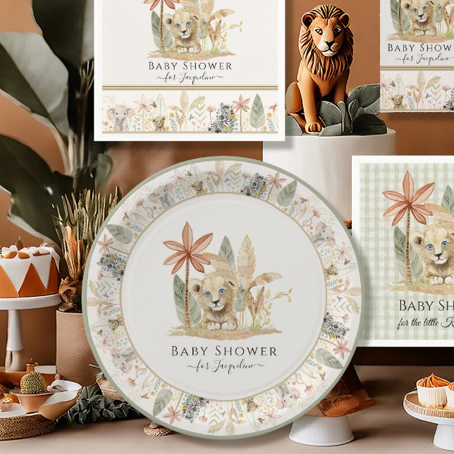 Plato De Papel Safari Little King Lion Zebra Girafa Baby Shower (Subido por el creador)