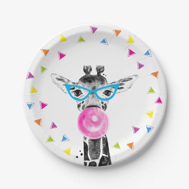 Plato De Papel Safari Party Animals Wild Giraffe Jungle Birthday (Anverso)