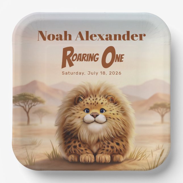 Plato De Papel Safari Roaring One Fluffy Leopard Birthday Party (Anverso)
