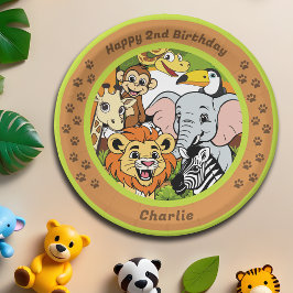 Plato De Papel Safari Tropical Jungle Animals Cute Fiesta Persona