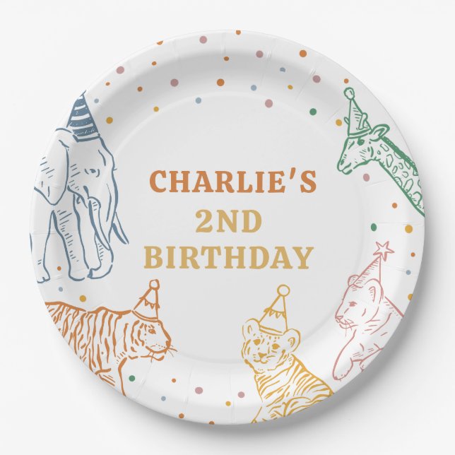 Plato De Papel Safari Wild Animals 2nd Birthday (Anverso)