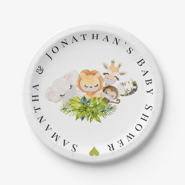Plato De Papel Safari Wild Baby Animals Baby Shower (Anverso)