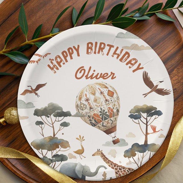 Plato De Papel Safari Wild Hot Air Balloon Jungle Primer cumpleañ (Subido por el creador)