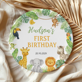Plato De Papel Safari Wild One Animals Birthday Party
