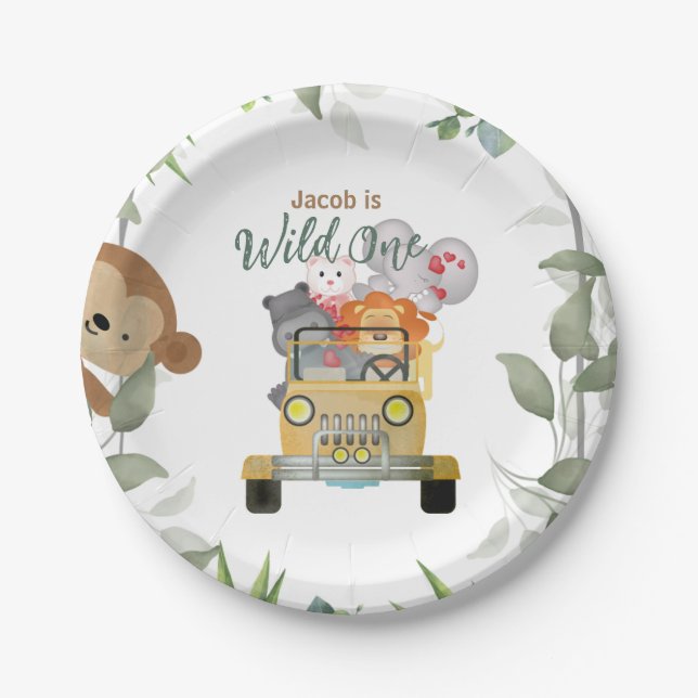 Plato De Papel Safari Wild One First Birthday Fiesta Boy (Anverso)
