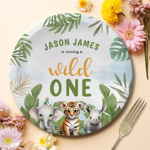 Plato De Papel Safari Wild One First Boy Cumpleaños