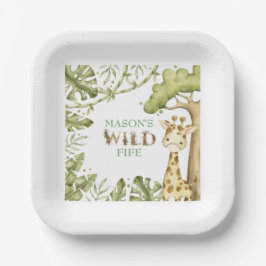 Plato De Papel Safari Wild One Watercolor Cumpleaños