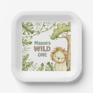Plato De Papel Safari Wild One Watercolor Cumpleaños