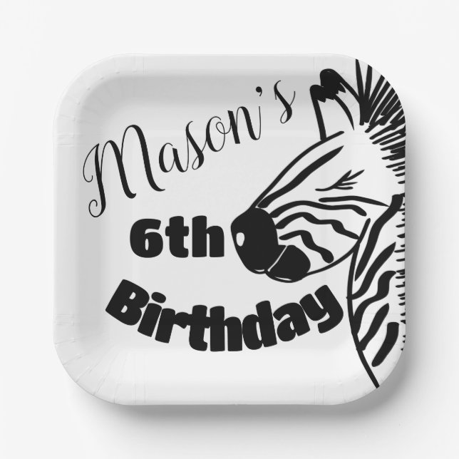 Plato De Papel Safari Zebra Hand Drake Fiesta Birthday (Anverso)