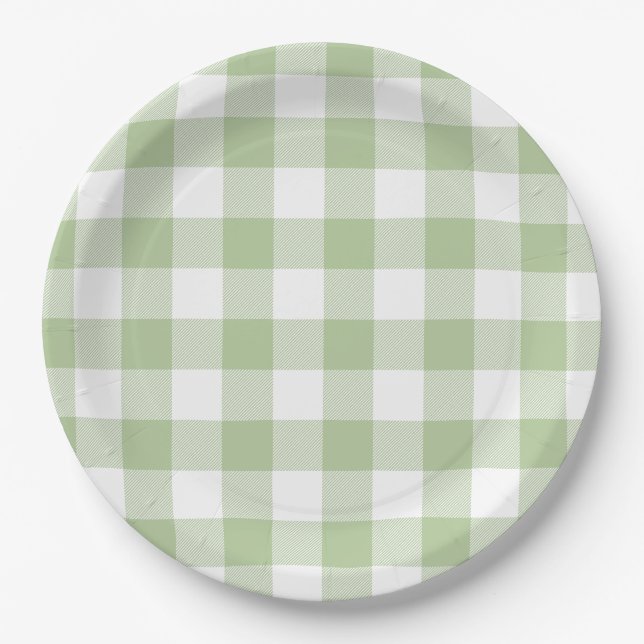 Plato De Papel Sage and White Buffalo Plaid Gingham (Anverso)